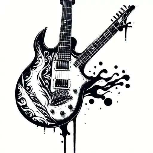 black vertical electric guitar tattoo design idea