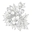 may, january, february and september birth flower bouquet tattoo design idea