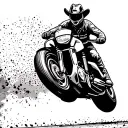motogp style motorbike doing a wheelie with cowboy riding it like a bucking bronco tattoo design idea