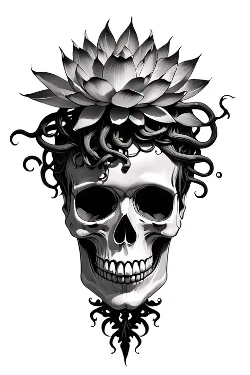 medusa, lotus flower, cannabis, mexican skull tattoo design idea