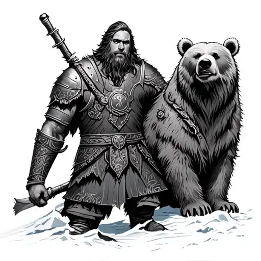 VIKING WARRIOR WITH A BEAR tattoo design idea