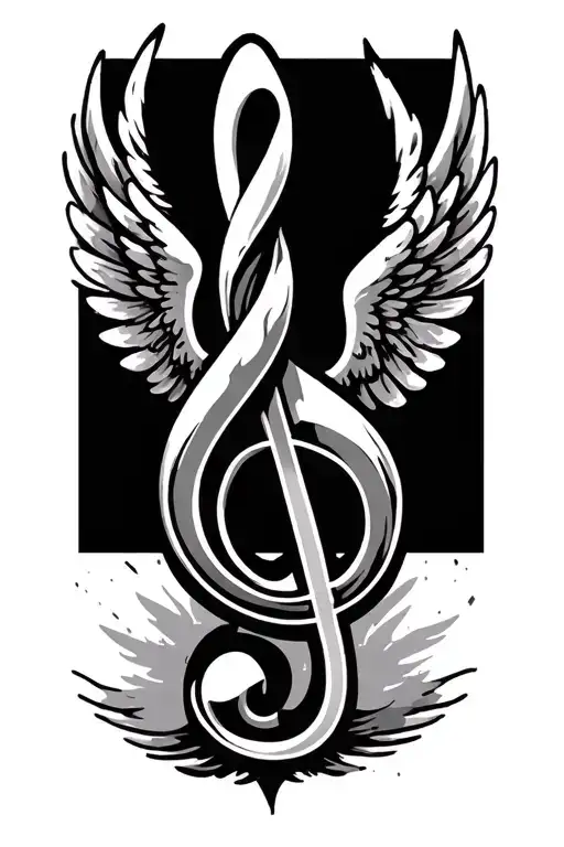 minimalistic treble clef and bass clef with angel wings made tattoo design idea