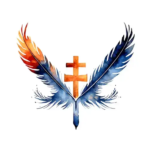 eagle feathers and cross  tattoo design idea