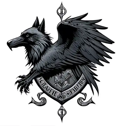 The Joker raven Norse coat of arms wolf tattoo design idea