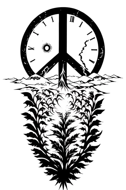 peace and lightining storm and time and nature compassion tattoo design idea
