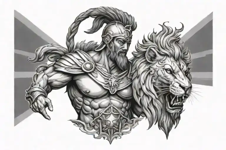 Leonida Spartan with lion tattoo design idea