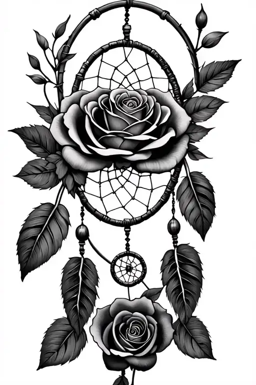 roses and dreamcatchers symbolizing protection and love tattoo design idea