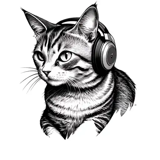Straight Edge cat wearing headphones tattoo design idea