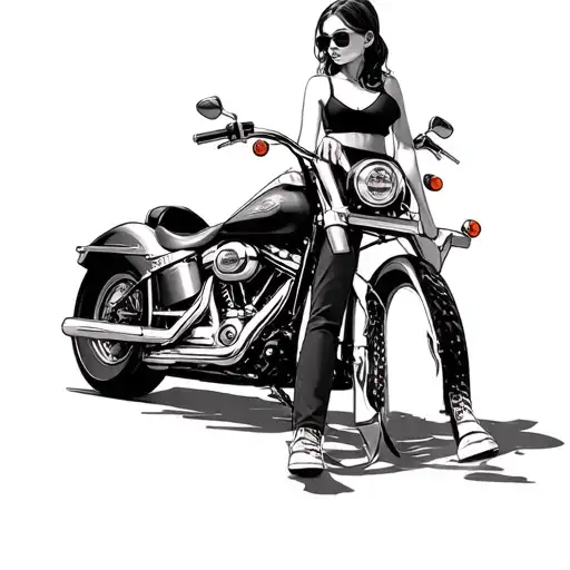 a girl looking to harley davidson and hoping to buy it tattoo design idea
