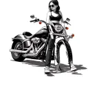 a girl looking to harley davidson and hoping to buy it tattoo design idea