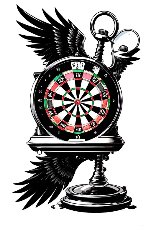dartboard roulette pokie machine wings flying hour glass pocket watch tattoo design idea