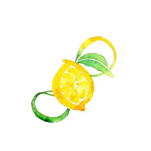 lemon in the form of a line on an intertwined yellow and green ellipse tattoo design idea