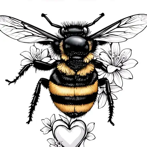 Bumble Bee, jasmine flower, heart tattoo design idea