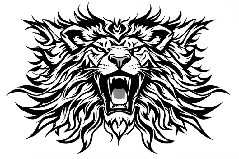 Roaring lion tribal  tattoo design idea