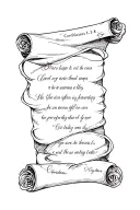 verse corinthians 13 4-8 in a scroll wrapped tattoo design idea