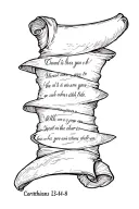 verse corinthians 13 4-8 in a scroll wrapped tattoo design idea