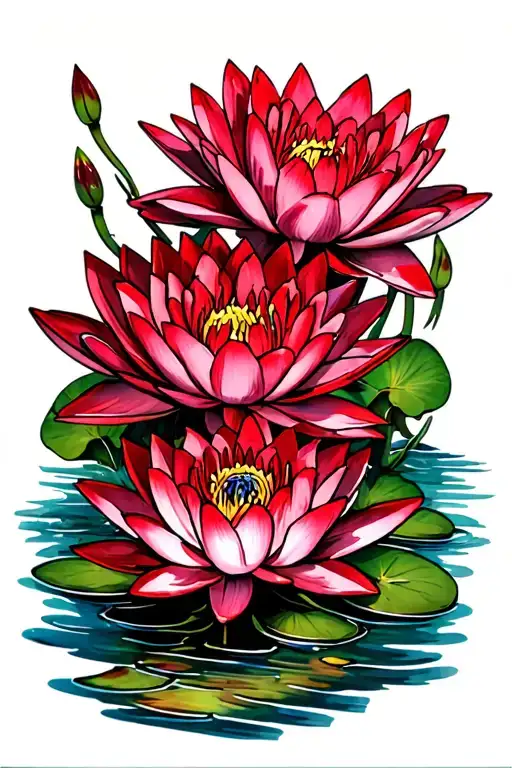 RED WATER LILLIES tattoo design idea