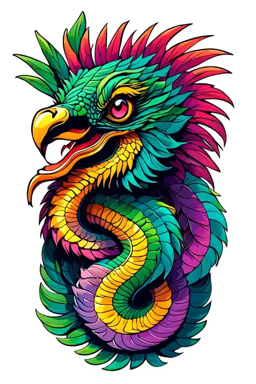 Feathered snake quetzacoatl tattoo design idea