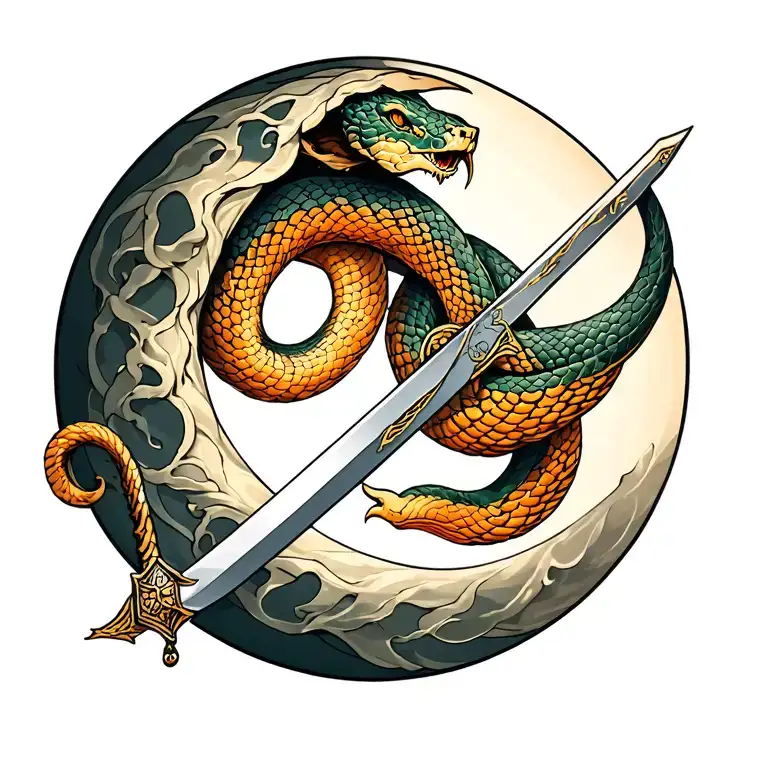 moon snake sword back tattoo design tattoo design idea