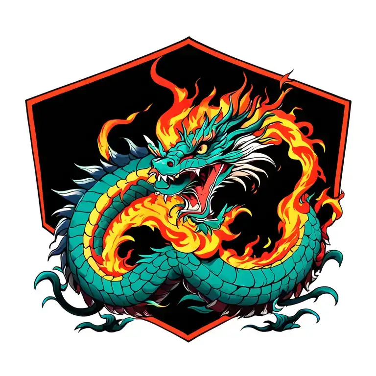 Japanese dragon breathing fire tattoo design idea