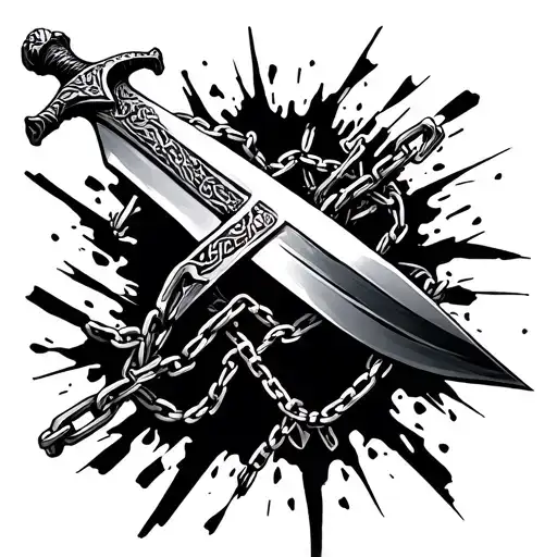 Imam Ali sword with chains breaking and bursting tattoo design idea