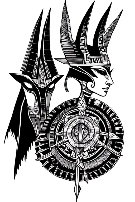 Egyptian god Anubis and ra. gothic style tattoo design idea