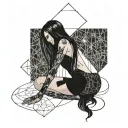 bend over,slim thick goth girl,emo, nude,sexy,lingerie,introverted,,long black hair, naked,fishnet,skirt,big butt,nails tattoo design idea