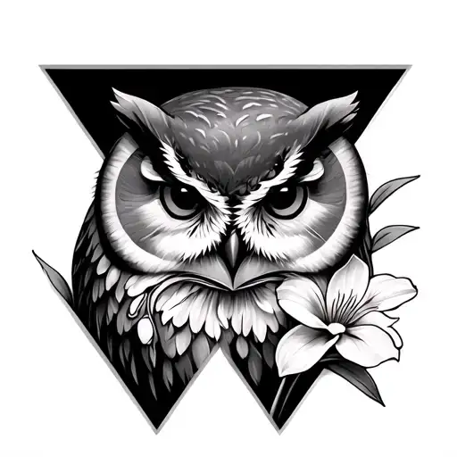 Double triangle down, otter, owl, flower freesia tattoo design idea