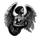 African American angel holding music notes tattoo design idea