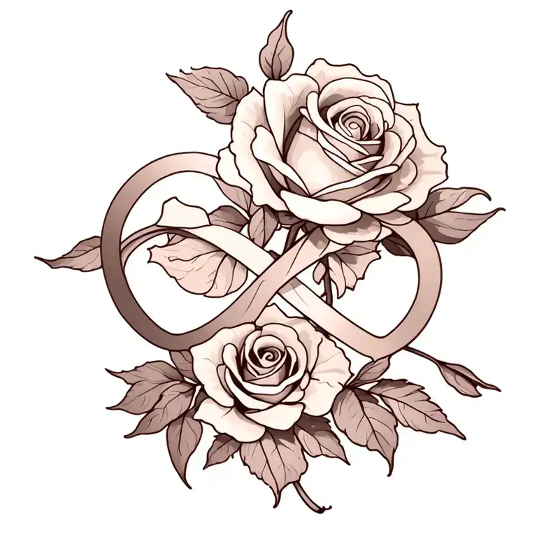 rose, larkspur tattoo design featuring infinity symbol   tattoo design idea