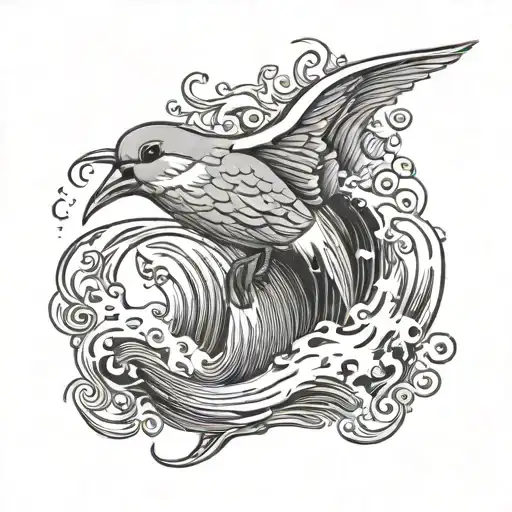 Ocean wave, Dove, Fishing, Hunting tattoo design idea