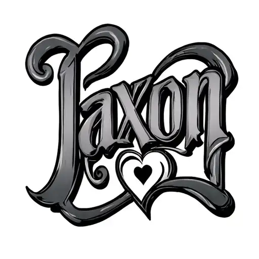 "Jaxon" curly font with a heart tattoo design idea