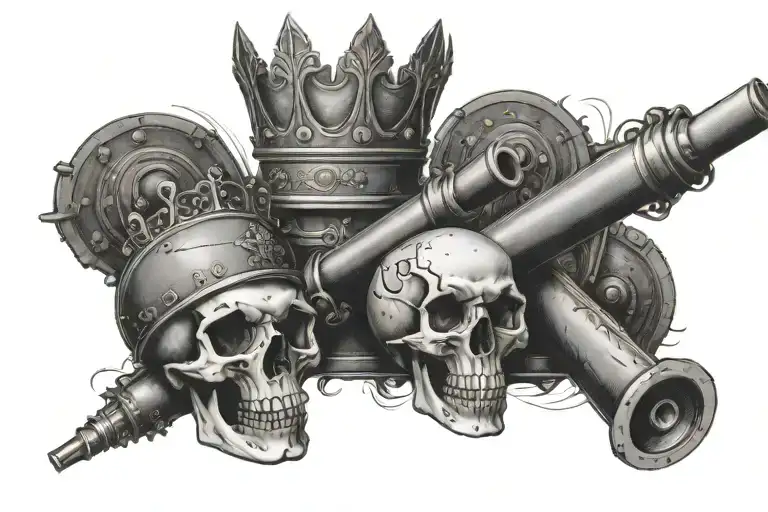 field artillery crossed cannons and skull with crown tattoo design idea