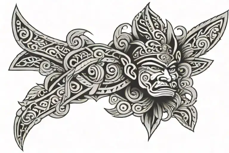 polynesian tribal band with kaizen in japnese enclosed tattoo design idea