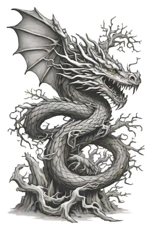 Dragon twist around yggdrasil tree tattoo tattoo design idea