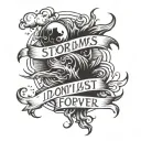 quote "storms don't last forever" written tattoo design idea