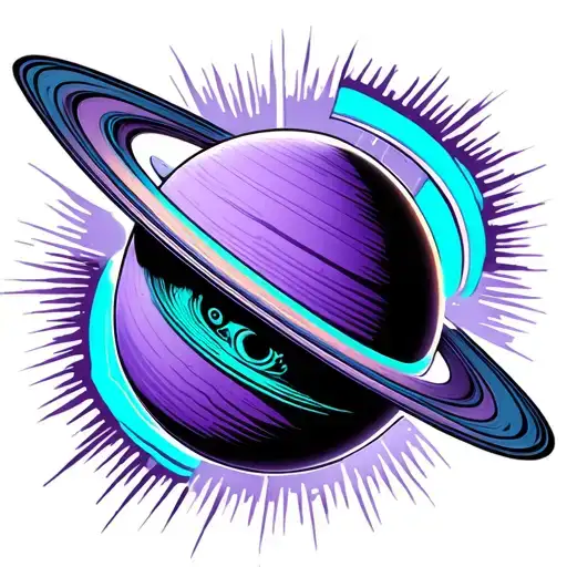 SATURN PLANET WHAT IS ACUTELA style in violet and turquoise colors tattoo design idea
