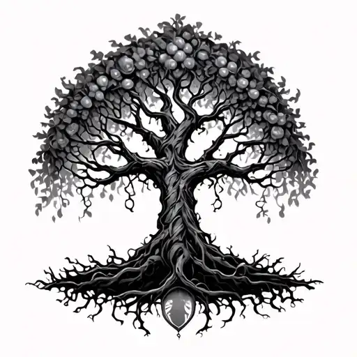 gothic tree of life intertwined with vines tattoo design idea