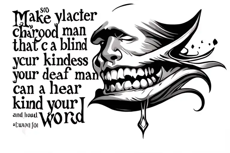"make your character so good that a blind man can see your kindness and a deaf man can hear your kind word" written tattoo design idea