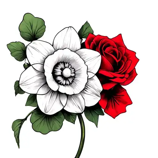 shamrock , daffodil, red rose tattoo design idea
