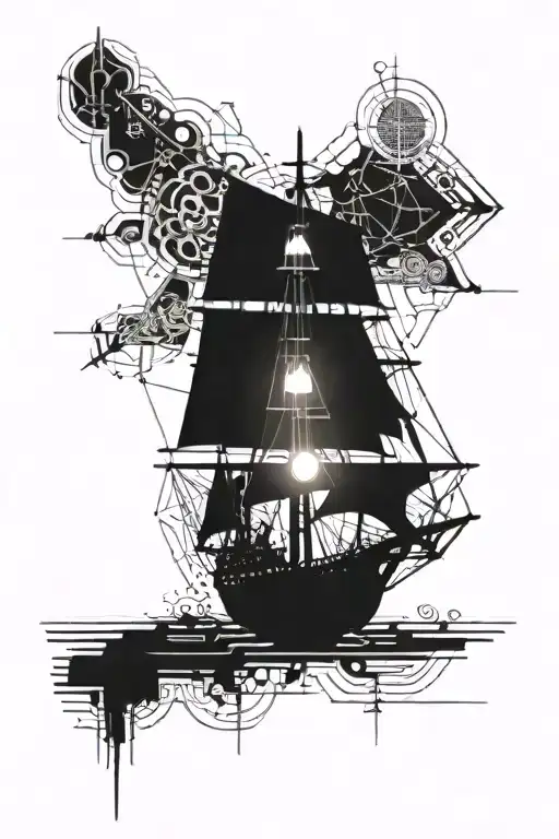 1800s ship sailing towards tattoo design idea
