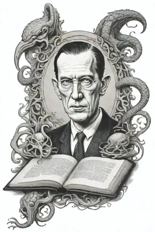 H.P. Lovecraft read book tattoo design idea