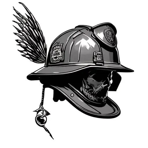 hunting fishing firefighter helmet tattoo design idea