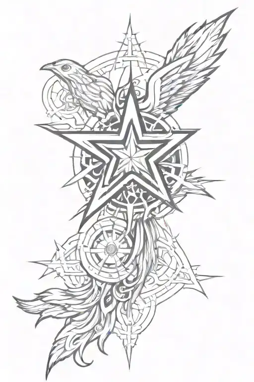 chaos star with phoenix bird combined together tattoo design idea