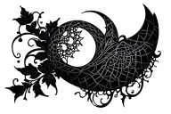 Webbing, lace choker tattoo, crescent moon, negative space  tattoo design idea