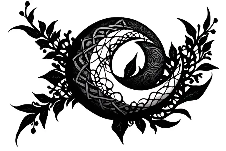 Webbing, lace choker tattoo, crescent moon, negative space  tattoo design idea