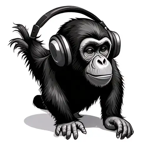 happy monkey with headphones tattoo design idea
