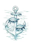 anchor with 3 turtles swimming in the water tattoo design idea