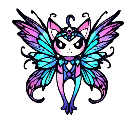 mew pokemon fairy wings spread tattoo design idea