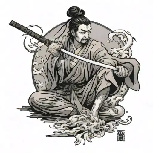 miyamoto musashi meditation scene tattoo design idea